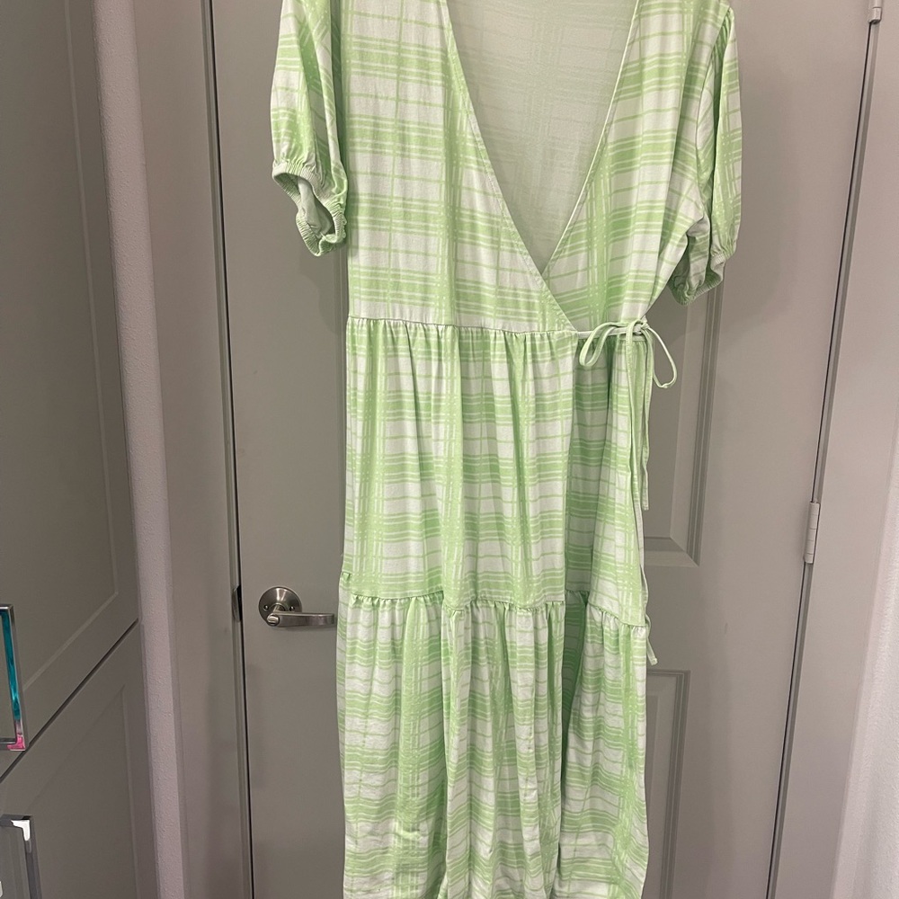 Green Plaid Wrap Dress